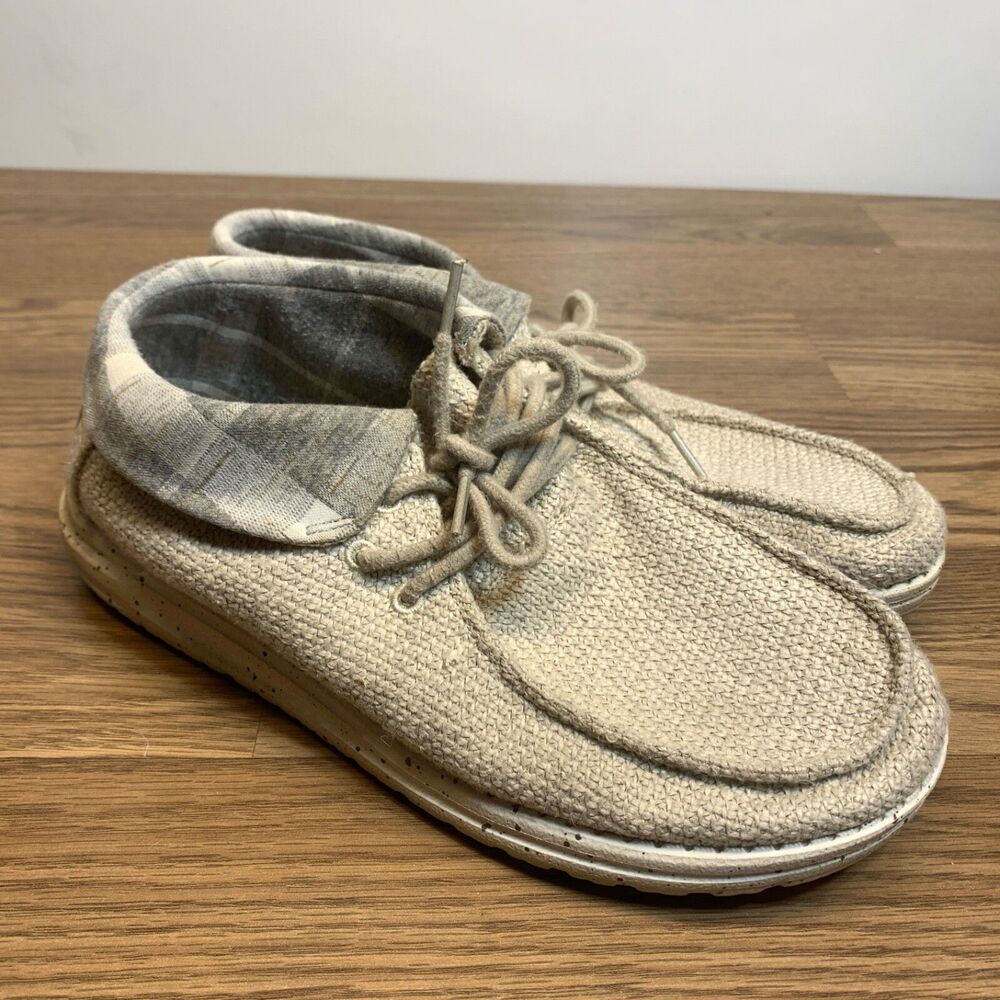 Hey Dude Womens Size 11 Britt Plaid High Top Sneakers Loafer Oatmeal Grey